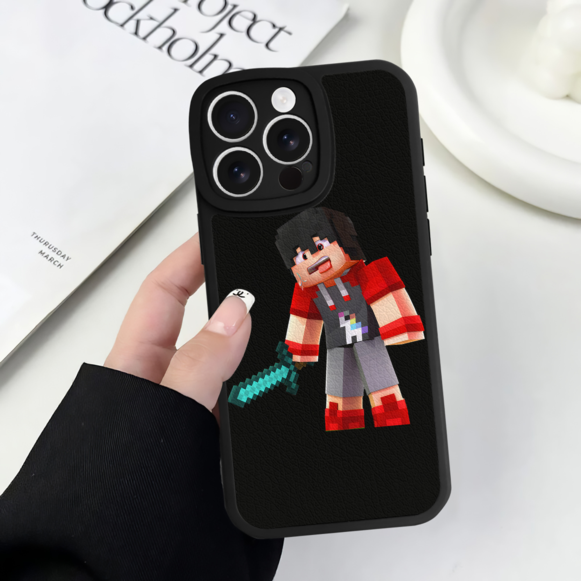 （画像用） マインクラフト ブロックの世界 Minecraft MC Block world 【iPhone 16シリーズ対応】シリコンスマホケース（レザー調） 材質：シリコン